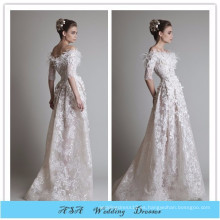 Impresionante vestido de novia de plumas vintage fuera del hombro Lentejuelas Vestidos de novia Encaje farbic vestido de novia al por mayor 2015 (YASA-2098)
